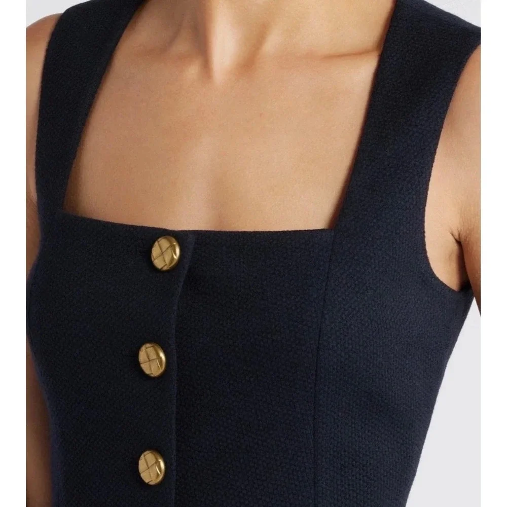 Rag & Bone Mariana Textured Button Front Mini Dress Size 8 Navy Wool Blend $498